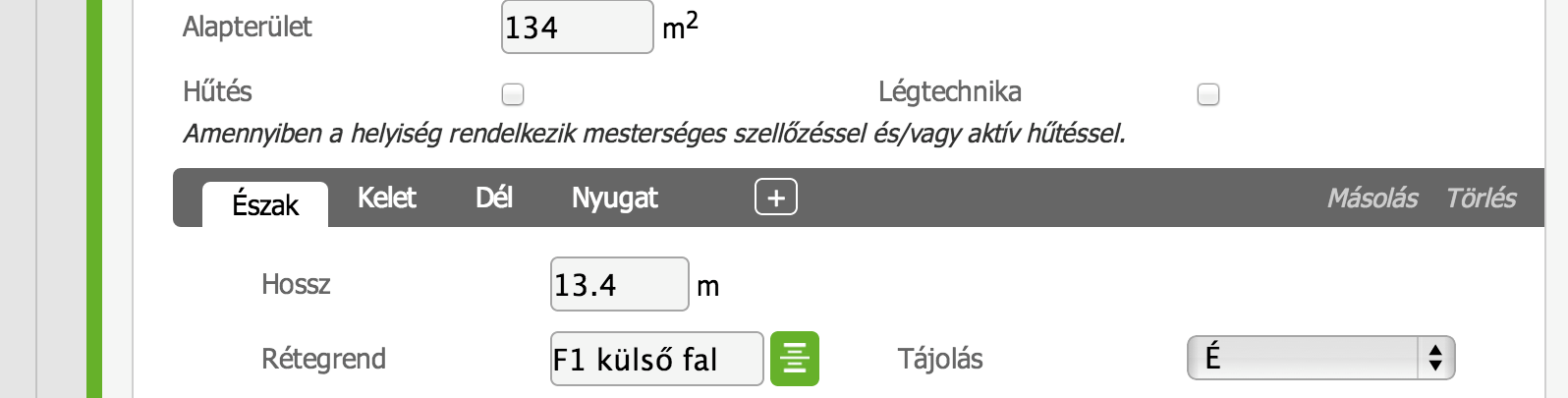 Itt ellenőrzésre van lehetőség, illetve fűtetlen helyiségek területével kiegészíthetjük a helyiségek alapterületeiből számolt szintterületet. 1.4.