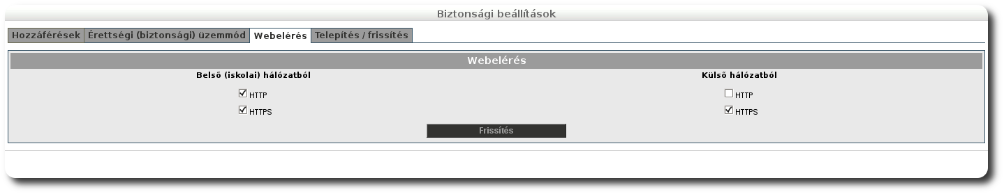 BIZTONSÁG 9.3 Érettségi üzemmód Az Érettségi üzemmód fül alat kapcsolhatja be az éretségi üzemmódot. Az üzemmód beállításaival az Kétszintű informatika éretségi vizsga SuliXerverrel fejezet (48.