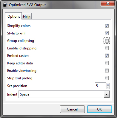 4. ábra Optimized SVG fájl beállítási lehetőségei exportálásnál Inkscape-ben 3.2.