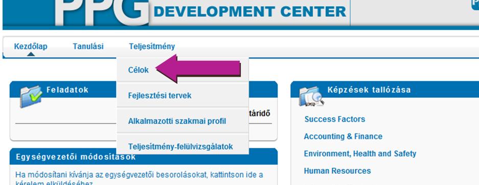 A Csapata céljainak megtekintése Ha vannak közvetlen beosztottai, látni fogja a Csapat célok fület is. Kattintson a Csapat Célokra és látni fogja a beosztottait.