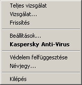 A L K A L M A Z Á S B E Á L L Í T Á S O K K O N F I G U R Á L Á S A A helyi menüből. Ehhez válassza a Beállítások elemet az alkalmazás helyi menüjében. 10. ábra Helyi menü EBBEN A RÉSZBEN: Védelem.