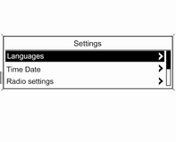 124 Műszerek és kezelőszervek Személyes beállítások a grafikus információs kijelzőn Nyomja meg a CONFIG gombot. Megjelenik a Settings (Beállítások) menü.