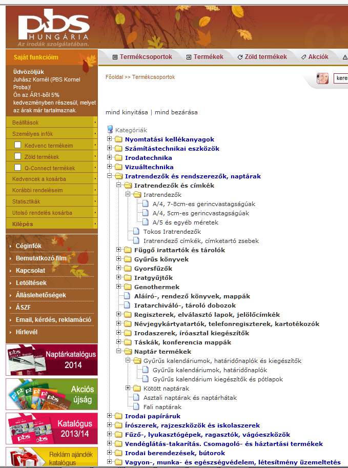 Termékcsoportosítás Mivel az internetes irodaszer áruház teljes egészében az aktuális nagy, nyomtatott katalógusunkon alapul, ezért az áruház is 11 fő fejezetre + a reklám és