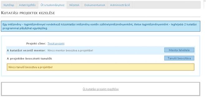 A Mentor felvétele gombra kattintva megjelenik a projekthez rendelhető mentor(ok) listája.