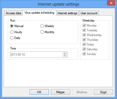 Internetbeállítások (Internet settings) Amennyiben tűzfalat használ vagy egyéb beállítások szükségesek az internethez való hozzáféréshez, jelölje be a Proxyszerver használata (Use proxy server)