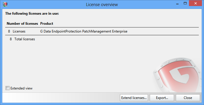 Licenckezelő A Licenckezelő (Licence Management) használatával teljes áttekintést kap az összes G Data programlicencről, amelyek a hálózatra telepítve vannak.