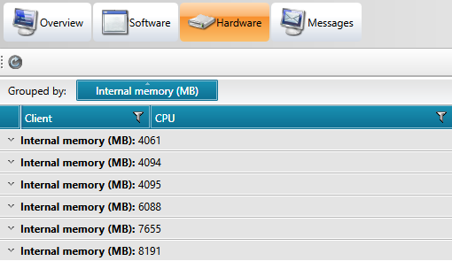 Hardver (Hardware) A Hardverrészletező nézetben áttekintés látható a kliensszámítógépek hardverkörnyezetéről.