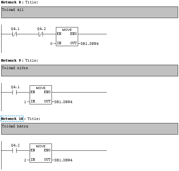Ennek a módszernek sajnos az a hátránya, hogy nincs mese, a két végálláskapcsoló mind a négy állapot-variációjára egy külön értéket kell a DB1.DBW2-be helyezni.