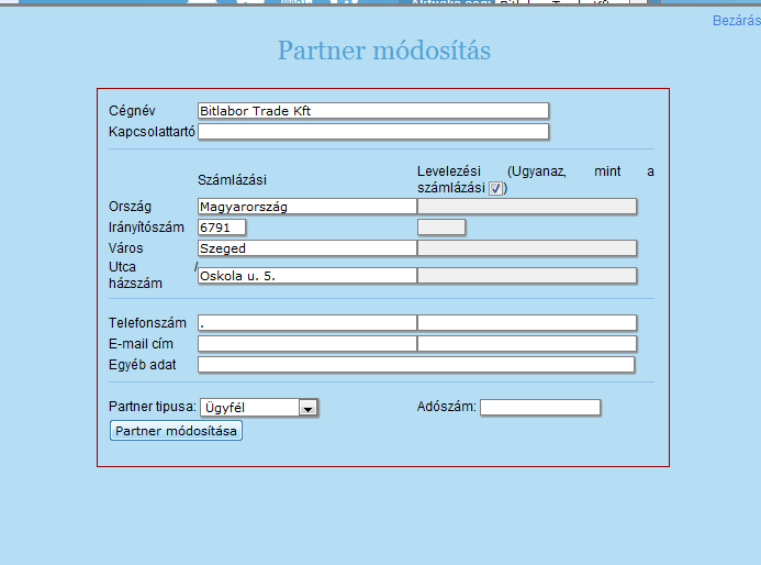 A partner módosítása gomb segítségével pedig