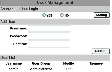 SERVER: B. FELHASZNÁLÓK User Management provides 3 levels of limits of authority: Administrator (the highest), User, and Guest.