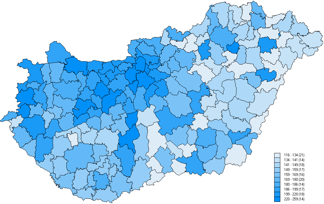 Kis Gergely Ph.D. értekezés 33 5. ÁBRA. KISTÉRSÉGI FEJLETTSÉG AZ IKT ESZKÖZ-ELLÁTOTTSÁG MUTATÓ ALAPJÁN (2008) Forrás: Kis Gergely, Ph.D. disszertáció, 2010.