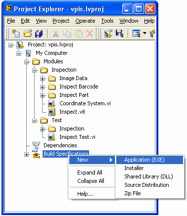 LabVIEW alkalmazáskészítője, amelynek segítségével a projektünkhöz tartozó fájlokból könnyedén készíthetünk disztribúciót.