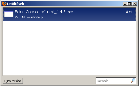 Ha a letöltés befejeződött, indítsuk el az 'EdinetConnectorInstall_1.4.3.exe' nevű fájlt.