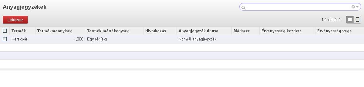 Anyagjegyzék (receptúra) Elérés: