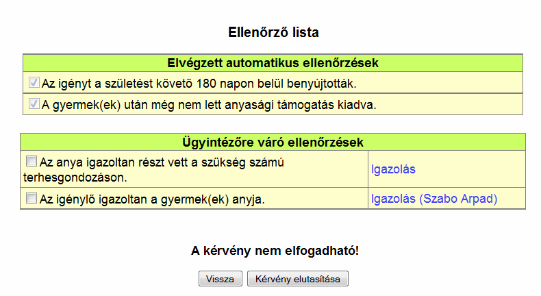 3. Anyasági támogatás igénylés elbírálása őrlap