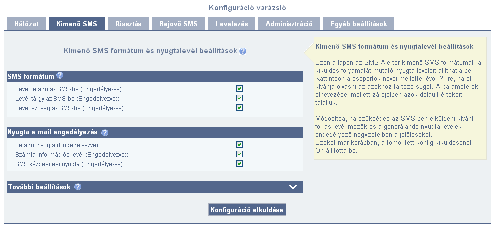 Itt olyan alap paramétereket talál, amiket már a tömörített konfigból beállított.