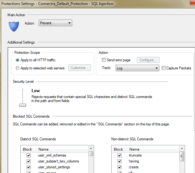 Application Layer Inspection (continued): 2. SQL Injection prevention. Looks for pre-defined SQL commands in forms and in URLs.