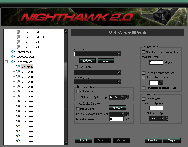 Ábra 4. Videó mentés konfigurálása Mentés neve: itt egyedi nevet választhatunk a mentéseknek, ami segíteni fog a későbbiek során a felvételek azonosításában.