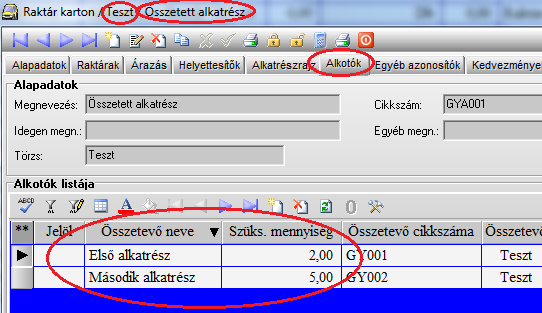 darab kell. Az alábbi képen egy két alkotóból álló összetett alkatrész nevű tétel kartonrészlete látható. Az alkatrész karton Alkotók lap részlet Mi is az a gyártás?