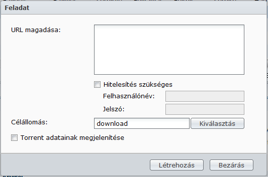 Létrehozás fájlok feltöltésével Letöltési feladatot létrehozhat úgy, hogy helyi számítógépéről a következő fájlokat tölti fel a Download Stationre: Torrent (.