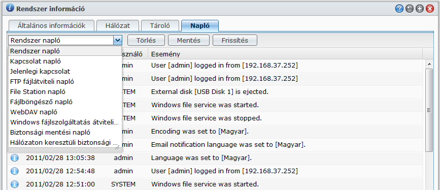 Napló Synology DiskStation használati utasítás A rendszernapló ellenőrzéséhez kattintson a Napló lehetőségre, ami a DiskStation felhasználók minden mozdulatát rögzíti.