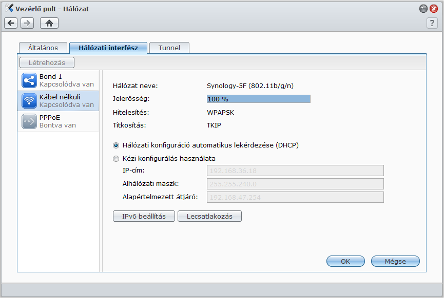 Vezeték nélküli hálózat Synology DiskStation használati utasítás Kattintson a bal oldali Kábel nélküli hálózat fülre, ha vezeték nélküli hálózathoz szeretné csatlakoztatni a Synology DiskStationt.