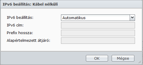 IPv6 beállítás Synology DiskStation használati utasítás A LAN vagy a Kábel nélküli hálózat interfész beállításánál az IPv6 beállítások megadásához kattintson az IPv6 beállítás gombra.