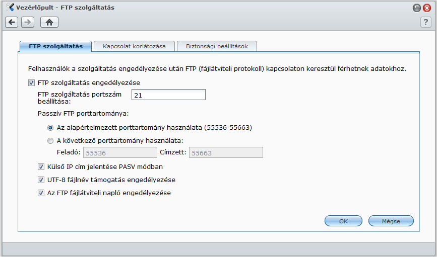 Fájlok elérése FTP segítségével Ha a Synology DiskStation hozzáférhető az Interneten keresztül, akkor a megosztott mappák eléréséhez használható az FTP alkalmazás.