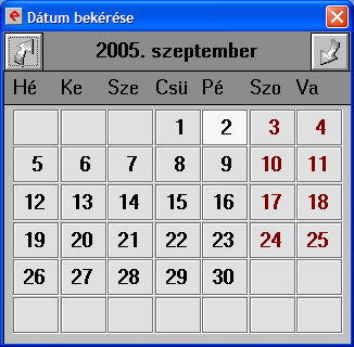 A dátum bekéréséhez segítséget ad egy naptár, amiből áttekinthetően kiválaszthatjuk a