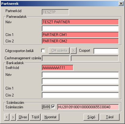 MultiCash - MT100 modul használata esetén: A PARTNER számlaszám mezőbe kérjük írják be az IBAN-számlaszámot (folyamatosan, szóközök és