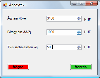 2.4.5. Egyéb funkciók Ebben a részben a program nem alapvetı, viszont lényeges funkcióit tárgyaljuk. Elsıként az árjegyzék beállításáról lesz szó.