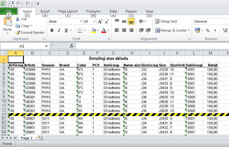 Megnyílik egy új Microsoft Excel ablak, amelyben az ESO9 Kasszaból átvitt adatok találhatóak. 3.4 SABLON A LELTÁR ÍV NYOMTATÁSÁHOZ A céges intranet címról https://web.gant-usa.