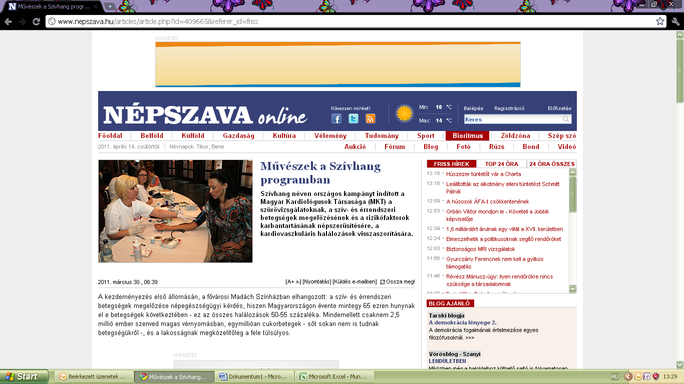 Művészek a Szívhang programban Népszava Online 2011.03.30. http://www.nepszava.hu/articles/article.php?