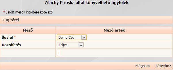 10. ábra - Új felhasználó felvétele Sikeres rögzítés után az új felhasználóhoz rendeljük hozzá a könyvelendő ügyfeleket. Ehhez kattintsunk a felhasználó sorában lévő Beállítás feliratra. (11.