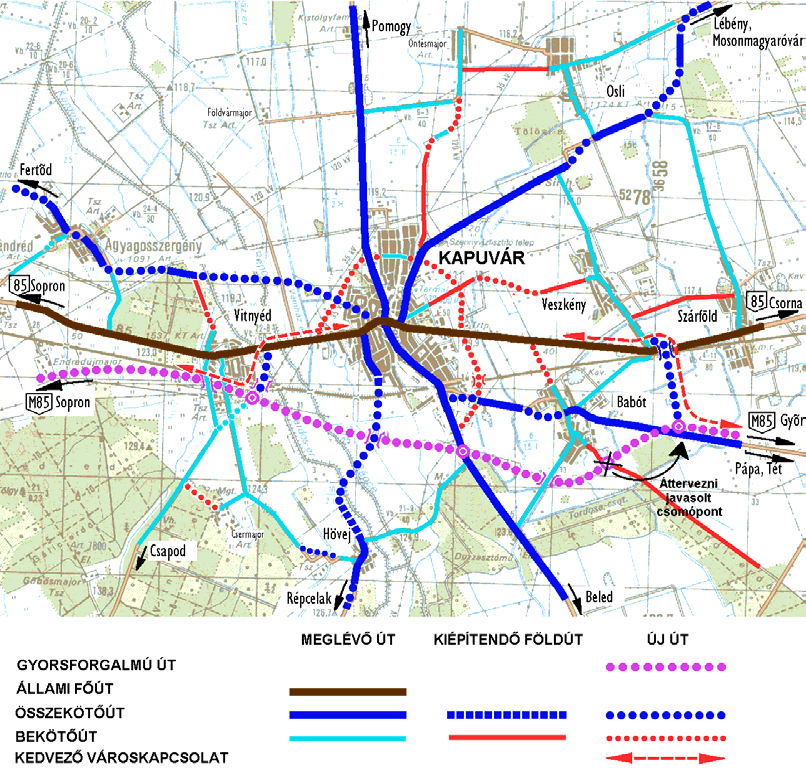 122 alakulására is hatással vannak. A leendő településelkerülő győr-soproni gyorsforgalmi főút felől tudatosan szükséges alakítani Kapuvár minél előnyösebb megközelíthetőségét.