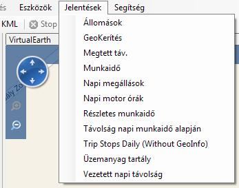 Menüpontok Eszközök, Jelentések Eszközök menü: Ebben a menüpontban extra funkciók érhetőek el. A funkciók az ábrán lévőtől eltérőek lehetnek. (Időközönként megjelenhetnek újabb funkciók.
