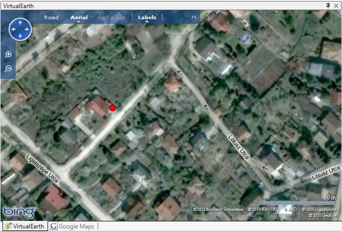 Térkép VirtualEarth Nagyítás Kicsinyítés Térkép mozgatás Jármű pozíció Címke elrejtése A VirtualEarth a Microsoft térképes alkalmazása.