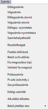 53. ábra 3.5. Számla A Számla főmenüre kattintva az alábbi almenüpontok érhetőek el (54.