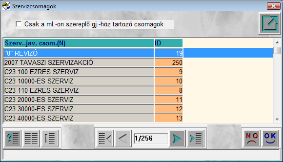 o Szervízcsomag A Szervizcsomag főmenüpont Összes szervizcsomag almenüpontjára kattintva az alábbi ablak jelenik meg a képernyőn (123. ábra). 123.