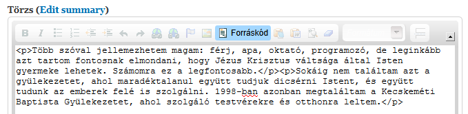 58. oldal 2. Drupal alapismeretek 45. ábra. Szöveg bekezdésekre tördelése az Enter billentyűvel Látszik a két bekezdés bal felső sarkában a P (paragraph, vagyis bekezdés) betű.