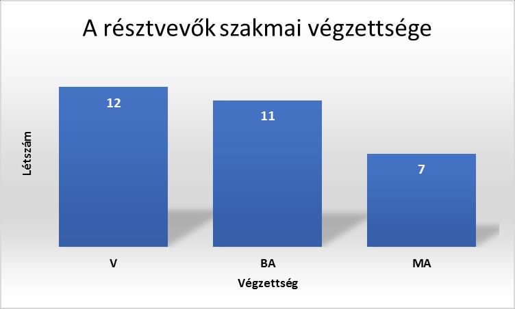 számú ábra gári végzettséggel, amelyből 10 főnek, a résztvevők 32,25%-nak vocational/alapszintű, 3 főnek, a résztvevők 9,67%-nak BA