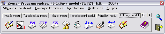 J.) Főkönyvi könyvelés A modul kezelése történhet a menürendszerből, illetve a Főkönyvi modul fülén lévő ikonok segítségével. A Főkönyv modul önállóan vagy más modulokkal összekapcsolva is működhet.