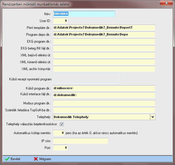 A programot csak itt regisztrált munkaállomásokról lehet használni. Itt található paraméterek szükségesek a programok működéséhez (pl.