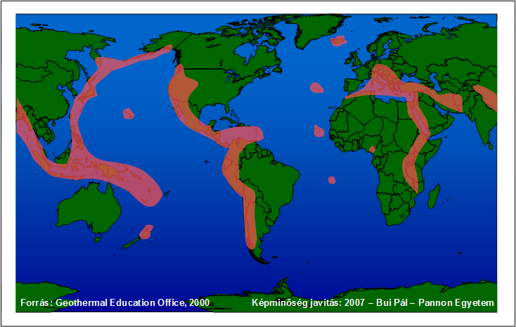 55. ábra: A Föld geotermikusan aktív területei 10.2.3.