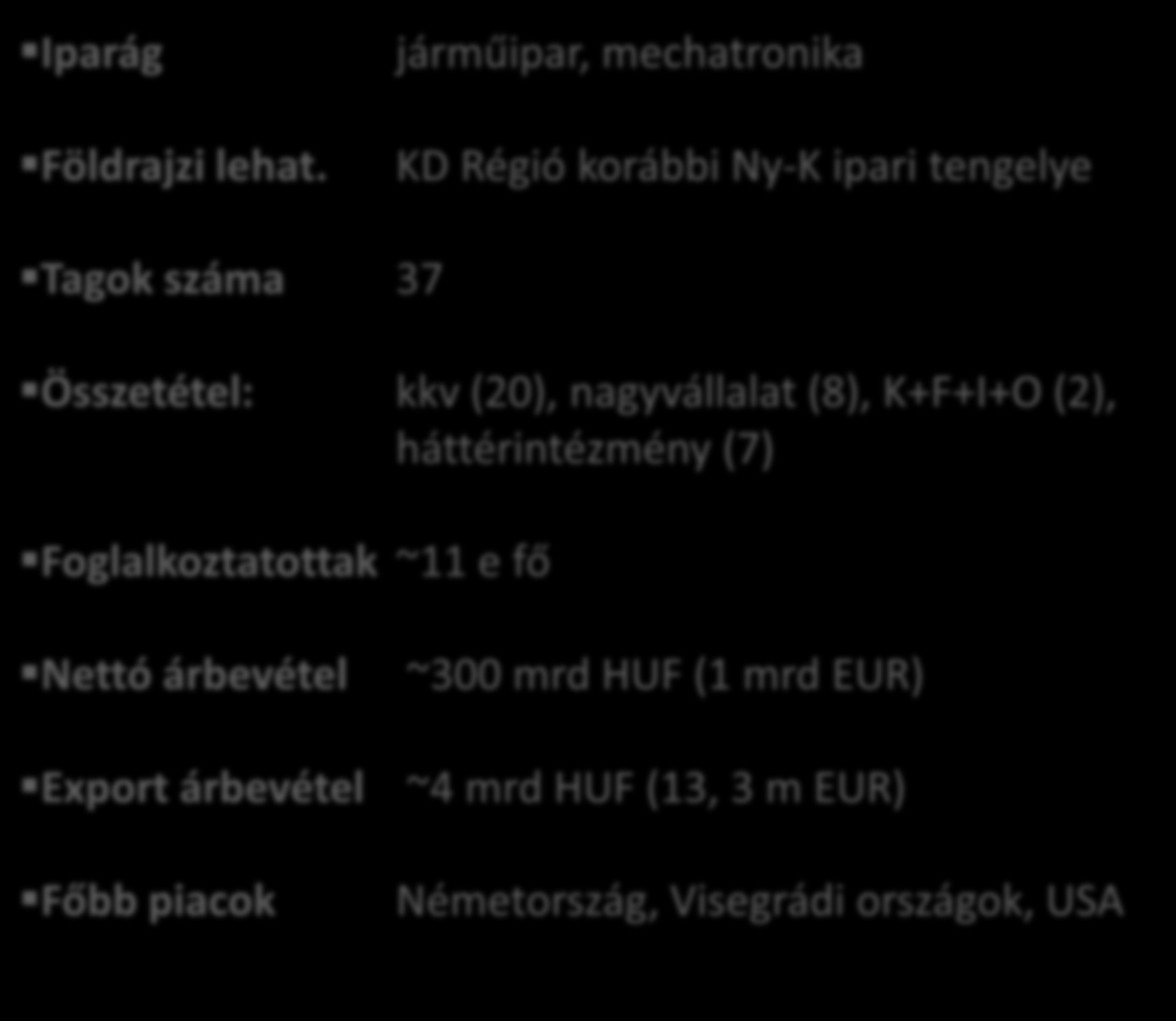 (20), nagyvállalat (8), K+F+I+O (2), háttérintézmény (7) Foglalkoztatottak ~11 e fő Nettó