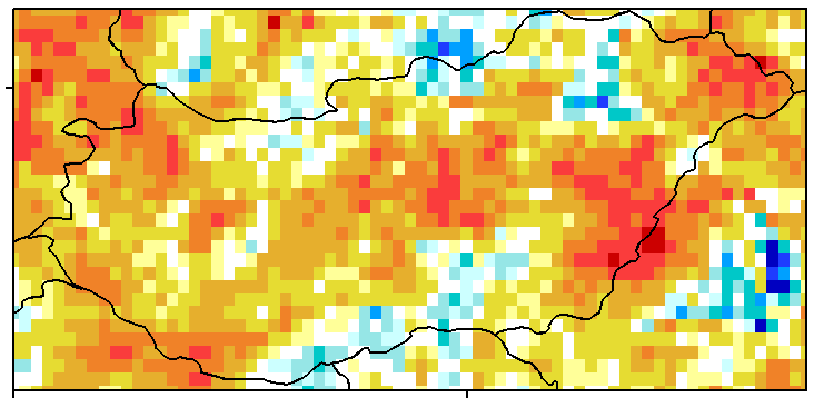 Érzékenységvizsgálat Téli csapadék eltérése megfigyelésektıl [%] Kisebb terület Nagyobb terület Az átlagos csapadékösszeg esetében kisebb hibák a nagyobb integrálási területre Nagy (kis)