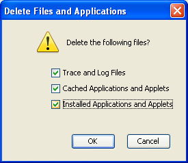 6. A megjelenő ablakban válasszuk a Delete files gombot. 7. Jelöljük be az Installed Applicítions and Applets opciót 8.