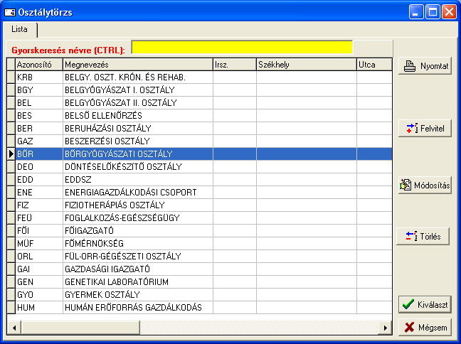 9 IKTAT 1.30 A Nyomtat gombbal a teljes listát lehet kinyomtatni, a Felvitel, Módosítás és a Törlés gomb használata értelemszeru.