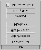 megjelenítettségét megfordítja. A Max 4-es verziójába elhelyezett Display Filter-nél már egyes objektumtípusonként is elrejthetjük az objektumokat.