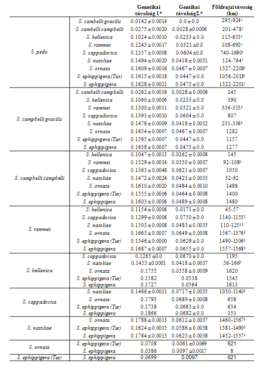 6.6.1.3 Genetikai távolságok A vizsgált Saga szekvenciák közötti genetikai távolságok a 9., 10. és 11. táblázatban kerültek feltüntetésre.